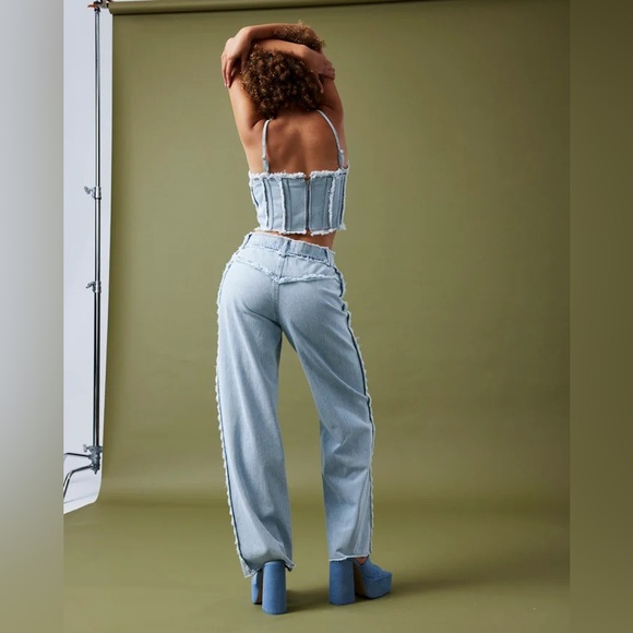 By.Dyln 100% Cotton Sleeveless Light Blue Frayed Corset Montanna Denim Top - Picture 4 of 15